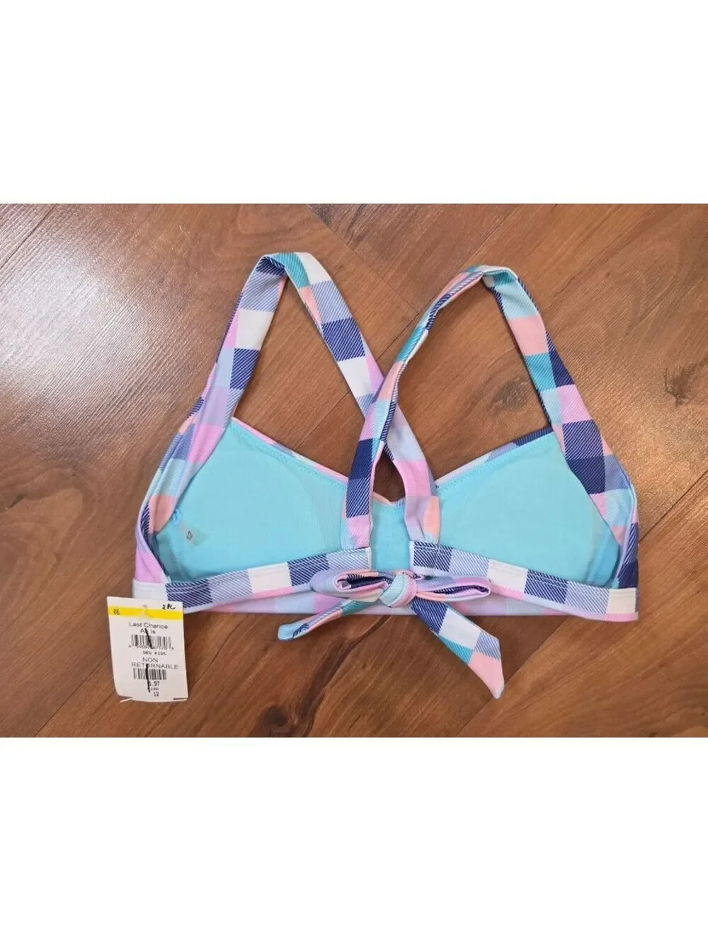 NWT Raisins Girls Malibu Bikini Top Swimsuit Siz 12, Pastel Plaid, #176